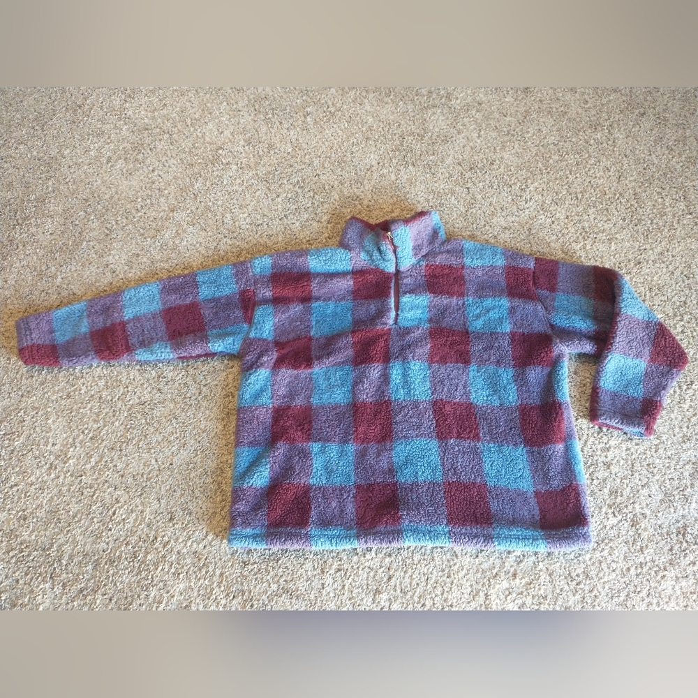 Eddie Bauer Fleece Pullover Jacket Check Pattern Quarter Zip Women’s XXL 2X